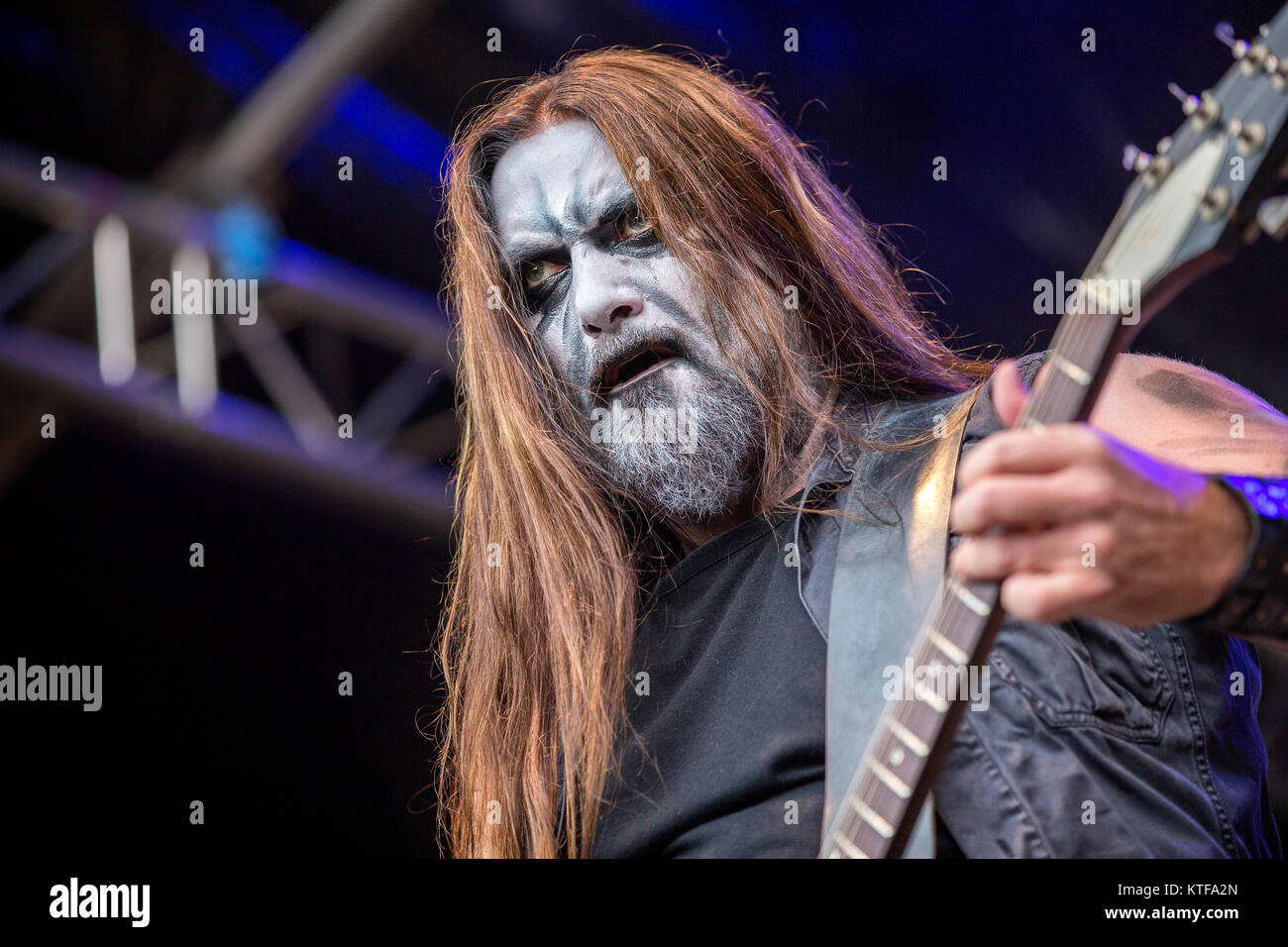 Norway, Borre – August 18, 2017. The Norwegian black metal band Gaahls Wyrd performs a live concert during the Norwegian metal festival Midgardsblot Festival 2017 in Borre. (Photo credit: Terje Dokken) Stock Photo