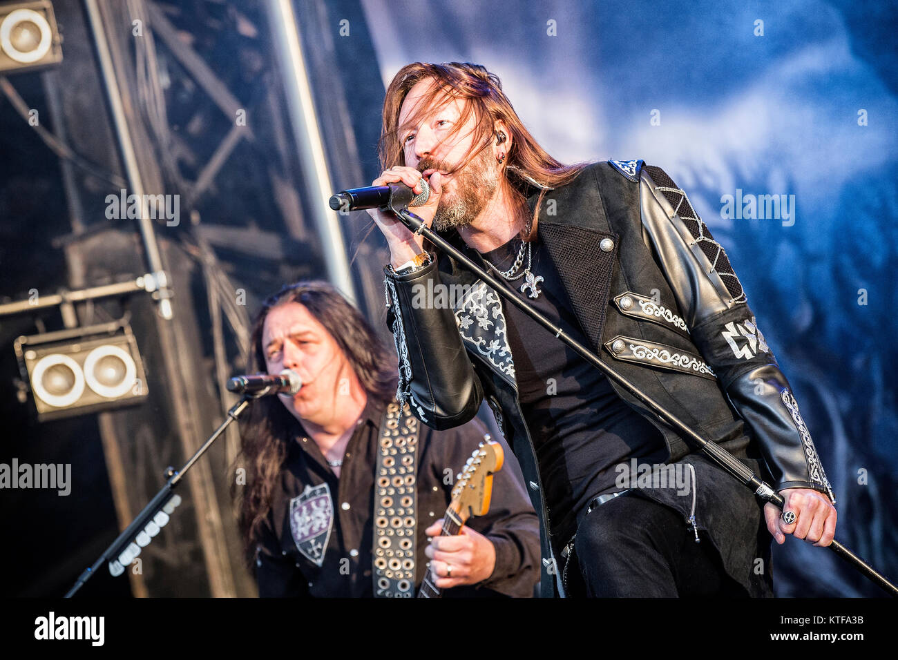 The Swedish heavy metal band HammerFall performs a live concert at the