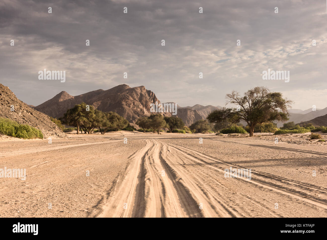Driving in the bed of the Hoanib River, Kaokoland, Norther Namibia. Stock Photo