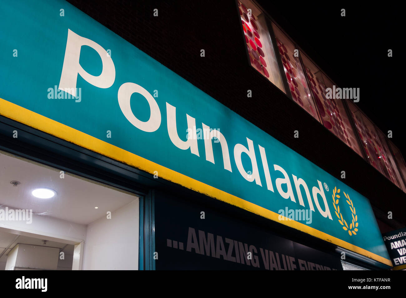 Poundland signage and store entrance on King Street, Hammersmith, London, W6, UK Stock Photo