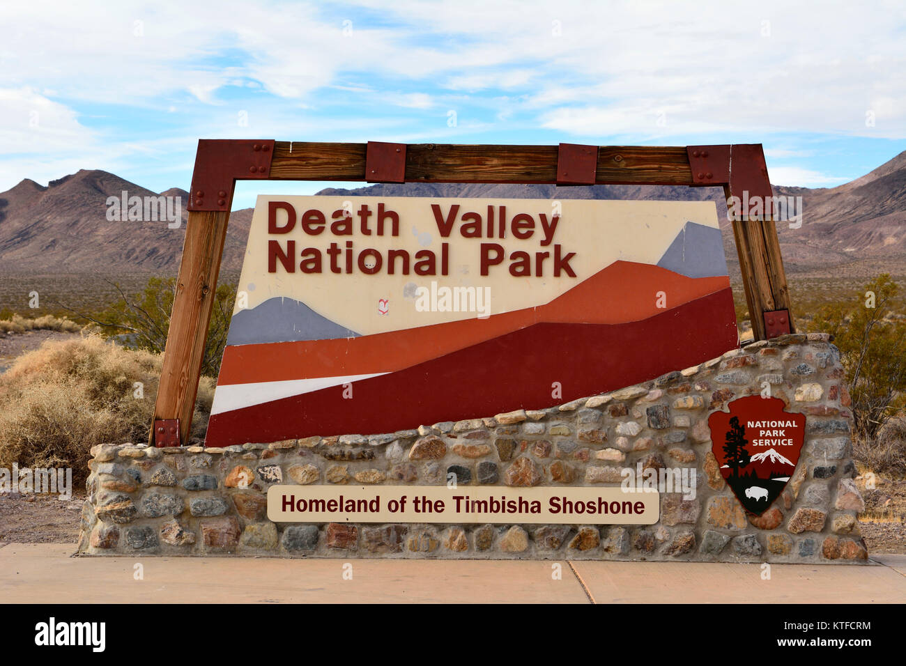 Death Valley National Park, California, USA - November 23, 2017. Sign at the entrance to Death Valley National Park in California, USA. Stock Photo