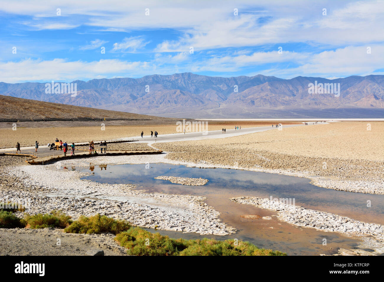 Death Valley National Park, California, USA - November 23, 2017. View of Badwater Basin, at elevation of 85.5 meters below sea level, in the Death Val Stock Photo