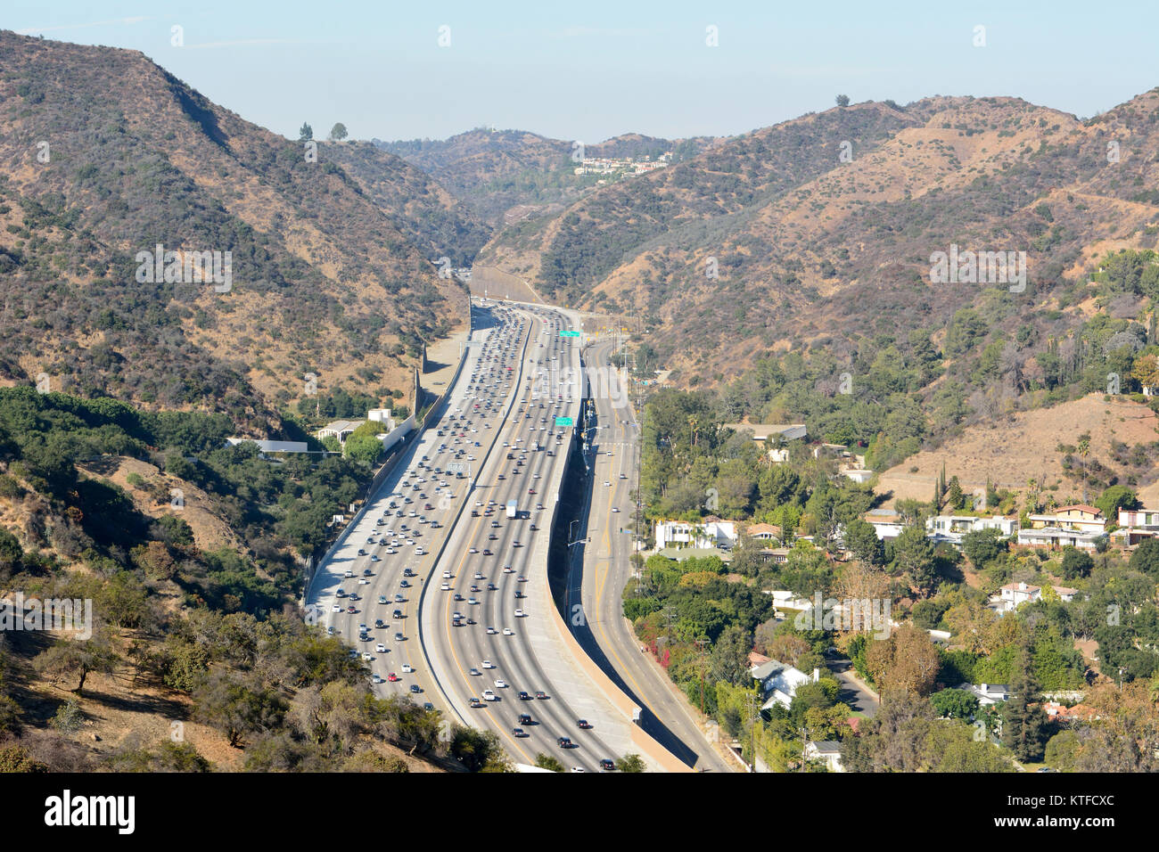 View over San Diego freeway in Los Angeles, California. Stock Photo