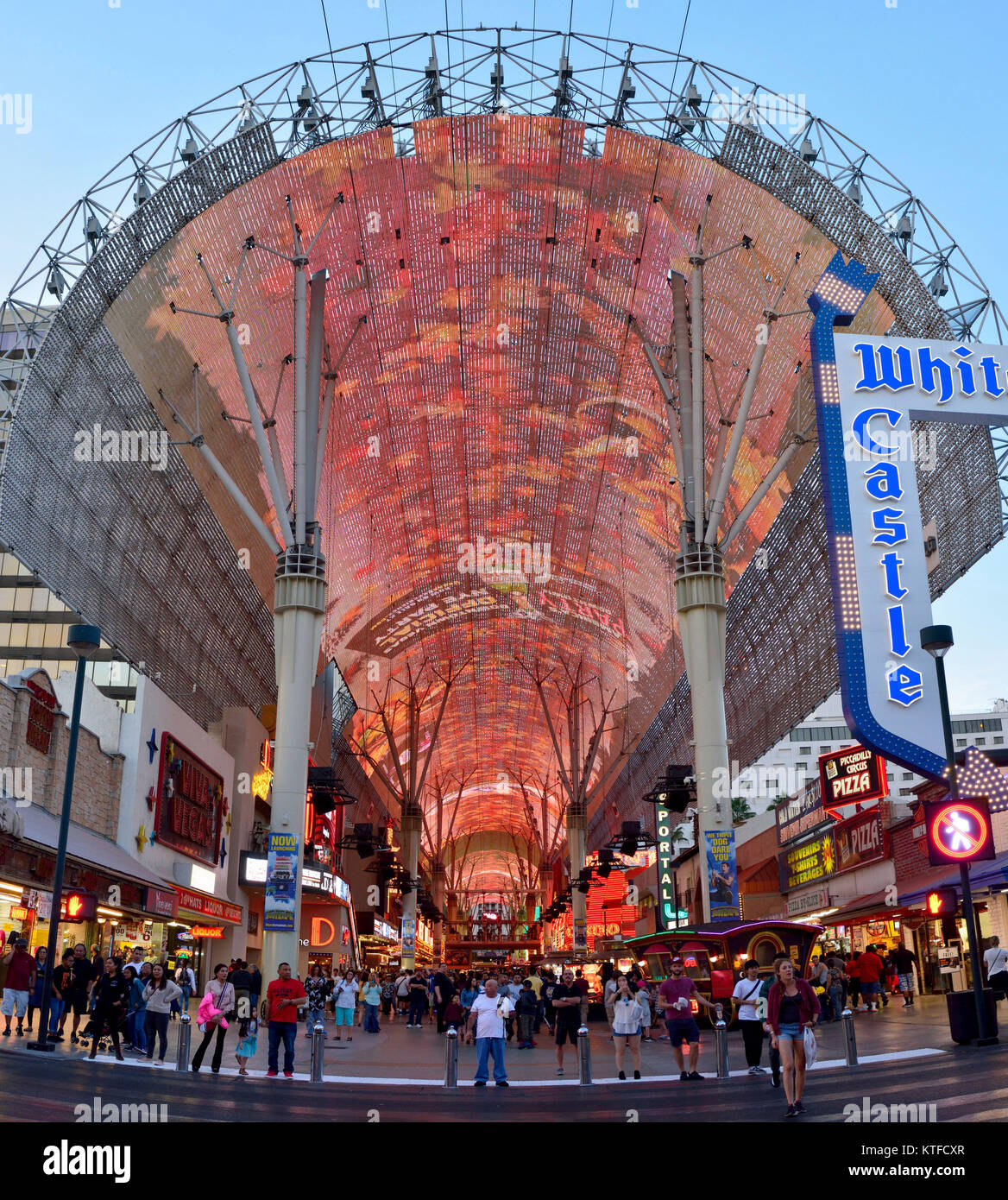 Las Vegas, Nevada, United States of America - November 24, 2017. View of Fremont Street in Las Vegas, with commercial properties, illuminated arch and Stock Photo