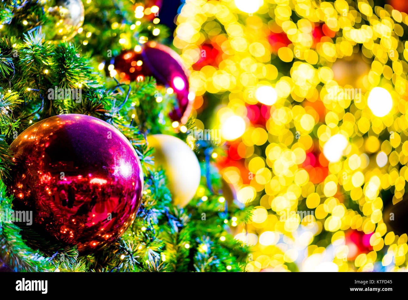 beautiful Blurred Christmas tree and festive bokeh lighting, blurred ...