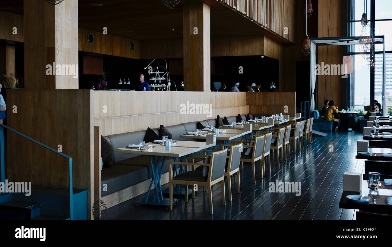 Table Setting Edge Impressive Elaborate Restaurant  Pattaya Thailand dec 2017 Stock Photo