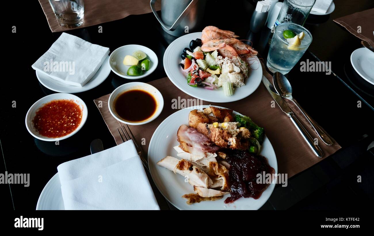 Luxury Hot Food International Smorgasbord Culinary Delights Western And Asian Cuisine a variety of Main Dishes Five Star Hotel Buffet Dining Stock Photo