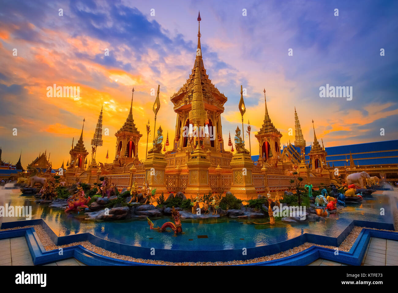The Royal Crematorium of His Majesty King Bhumibol Adulyadej stands tall in Sanam Luang in front of the Grand Palace.  BANGKOK, THAILAND - NOVEMBER 15 Stock Photo