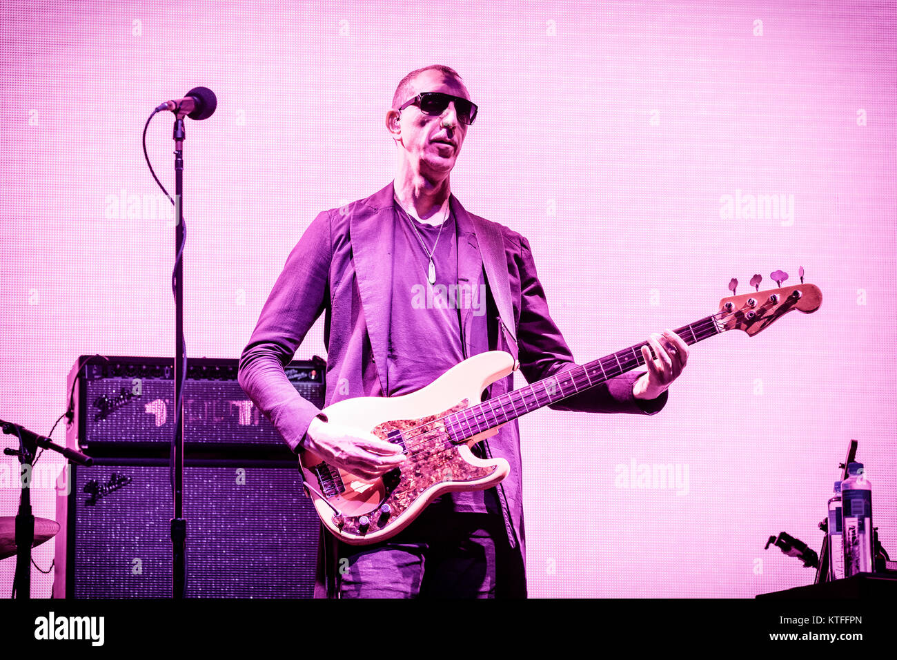 Bass player Pino Palladino of John Mayer seen live on stage at a live concert at Oslo Spektrum. Norway, 08/05 2017. Stock Photo