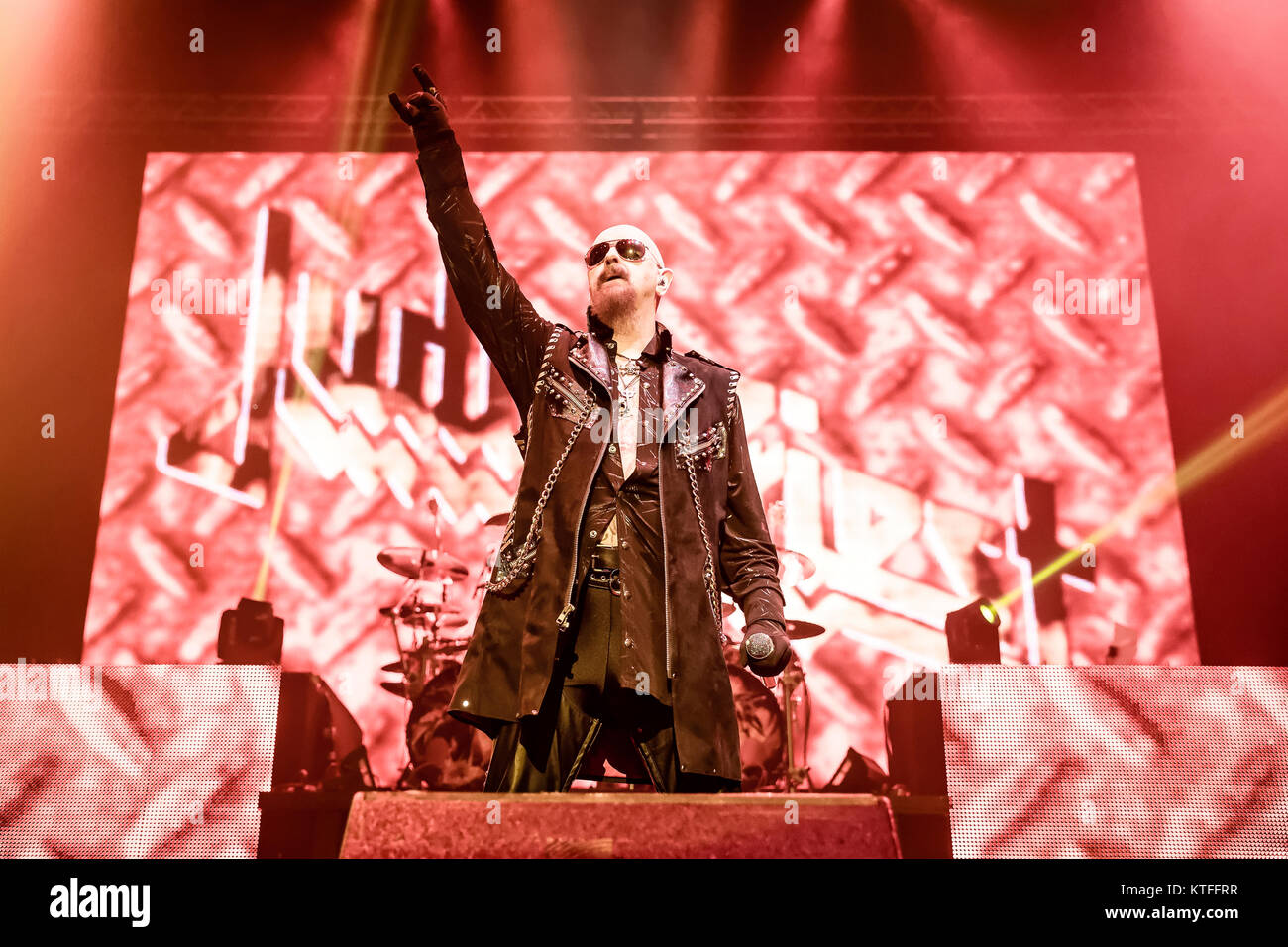 The English heavy metal band Judas Priest performs a live concert at
