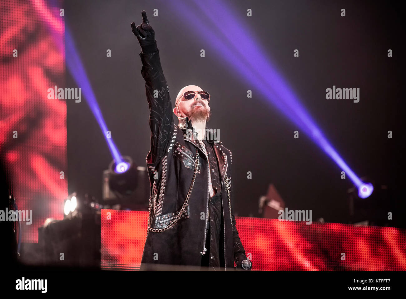 The English heavy metal band Judas Priest performs a live concert at the Swedish music festival