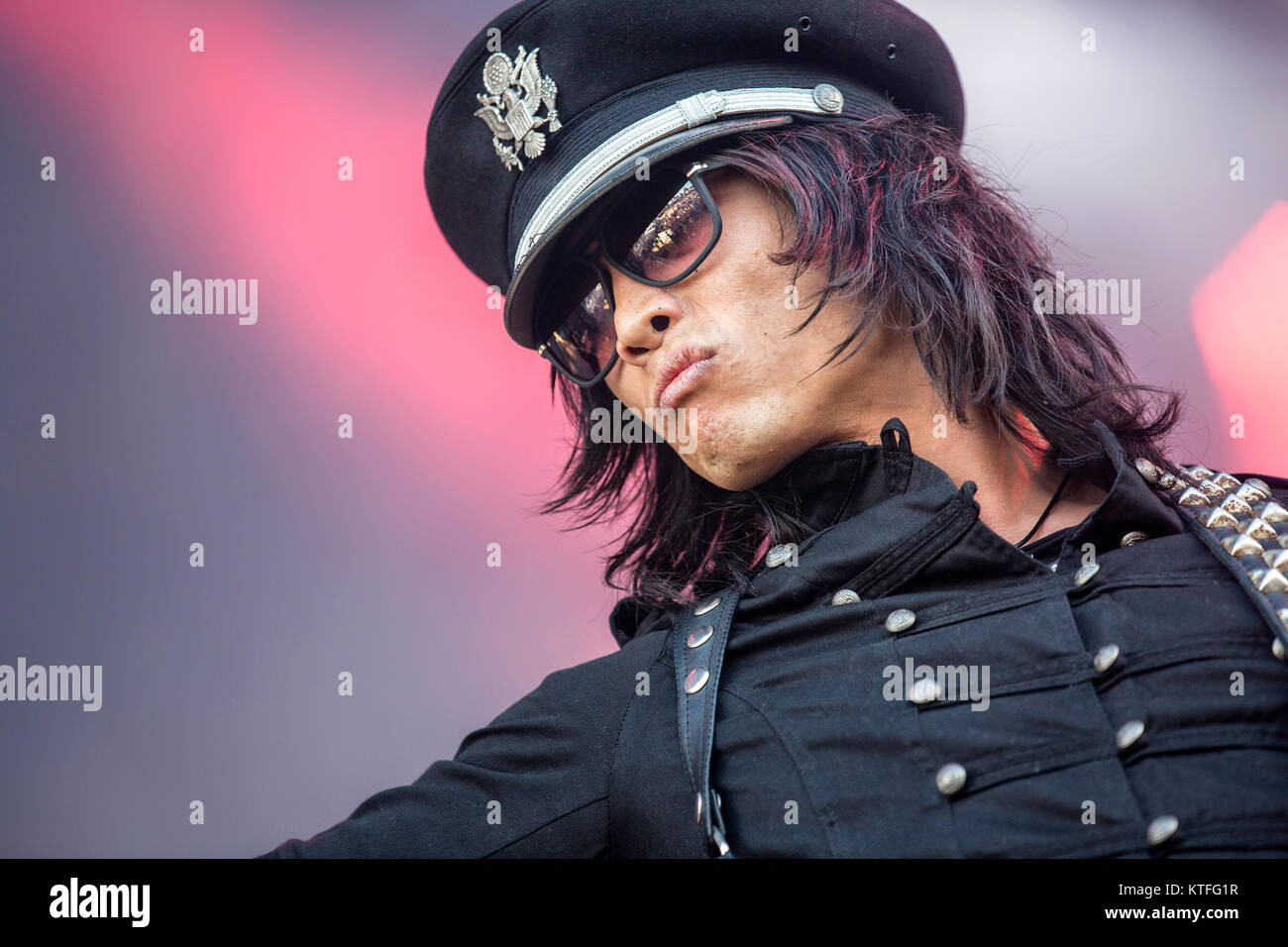 The American hard rock band L.A. Guns performs a live concert at the Sweden Rock Festival 2016. Here guitarist Michael Grant is seen live on stage. Sweden, 09/06 2016. Stock Photo