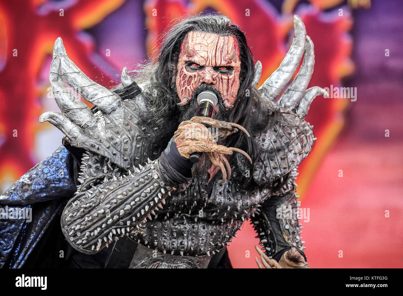 The Finnish hard rock band Lordi performs a live concert at the Swedish music festival Sweden Rock Festival 2016. Here vocalist Mr Lordi is seen live on stage. Sweden, 09/06 2016. Stock Photo