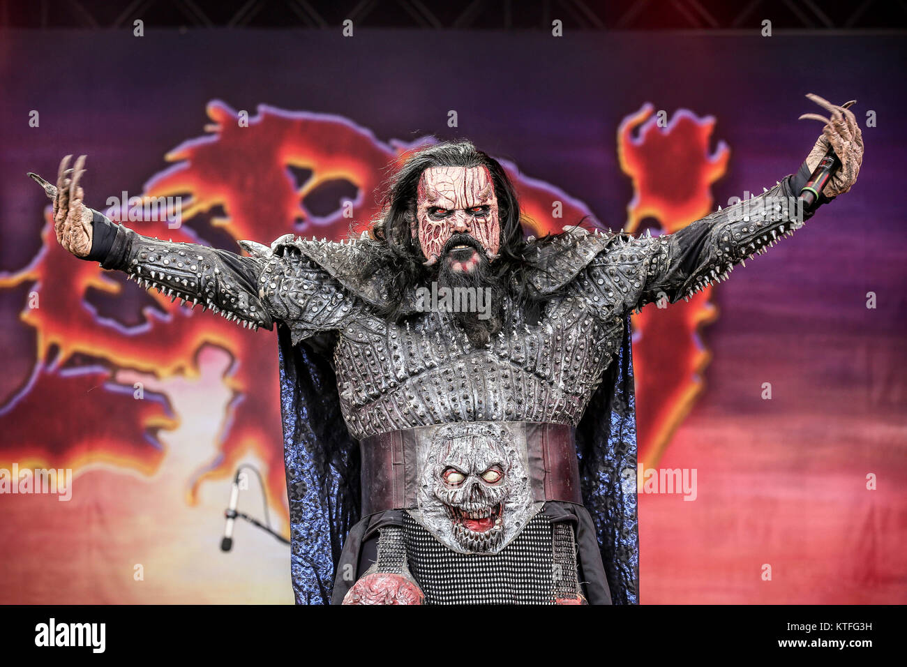The Finnish hard rock band Lordi performs a live concert at the Swedish music festival Sweden Rock Festival 2016. Here vocalist Mr Lordi is seen live on stage. Sweden, 09/06 2016. Stock Photo