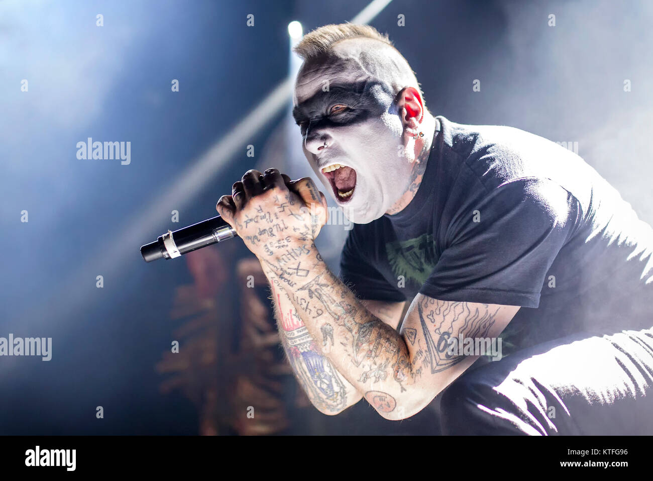 The Norwegian black metal band Mayhem performs a live concert at