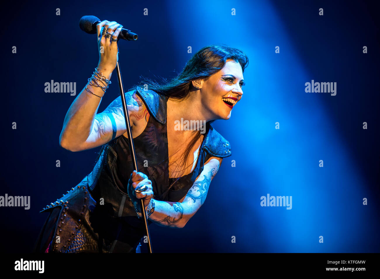 Nightwish, the Finnish symphonic metal band, performs a live concert at the Swedish music festival Bråvalla Festival 2016. Here vocalist Floor Jansen is seen live on stage. Sweden, 02/07 2016. Stock Photo