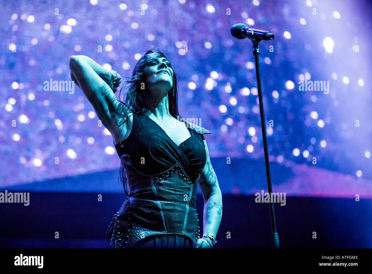 Nightwish, the Finnish symphonic metal band, performs a live concert at the Swedish music festival Bråvalla Festival 2016. Here vocalist Floor Jansen is seen live on stage. Sweden, 02/07 2016. Stock Photo