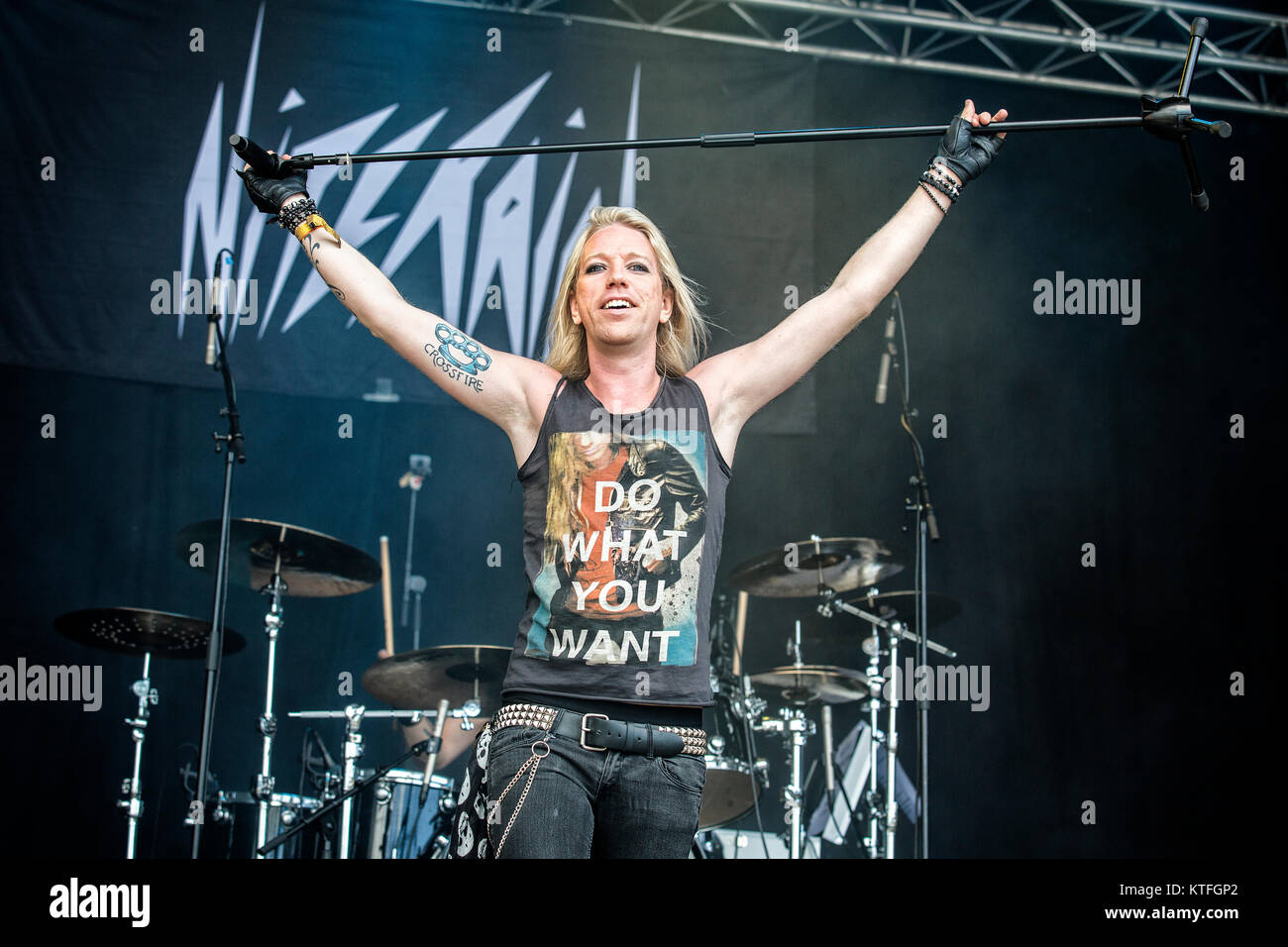 The Norwegian rock band NiteRain performs a live concert at the Sweden Rock Festival 2016. Here vocalist Sebastian Tvedtnæs is seen live on stage. Sweden, 11/06 2016. Stock Photo