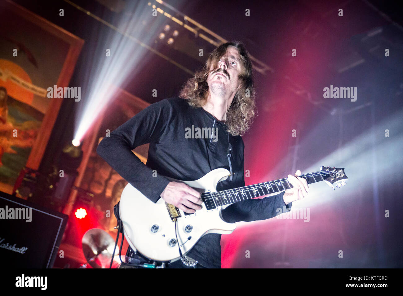 The progressive Swedish death metal band Opeth performs a live concert at Sentrum Scene in Oslo. Here vocalist and guitarist Mikael Åkerfeldt is seen live on stage. Norway, 14/11 2014. Stock Photo
