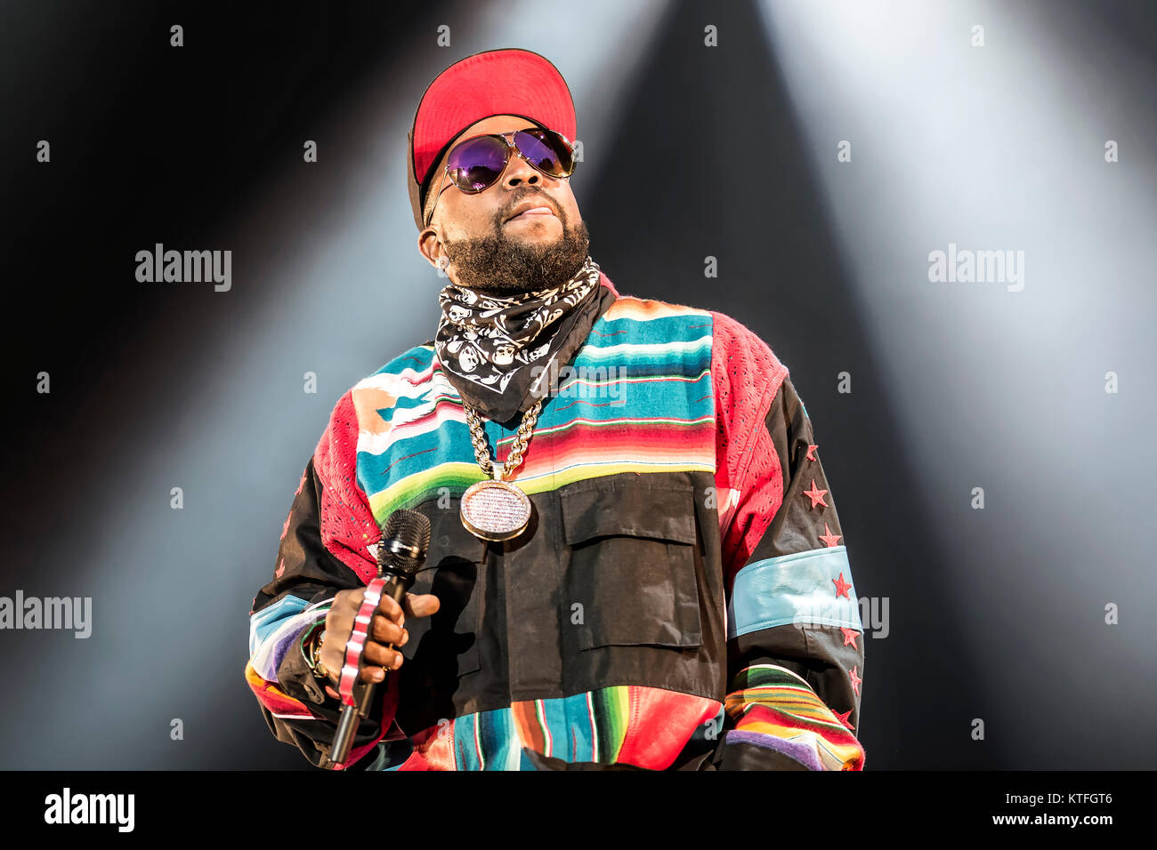 The American rap duo OutKast performs a live concert at the Norwegian music festival Øyafestivalen 2014. The Atlanta-based group consists of the two rappers André 3000 and Big Boi (pictured). Norway, 07.08.2014. Stock Photo