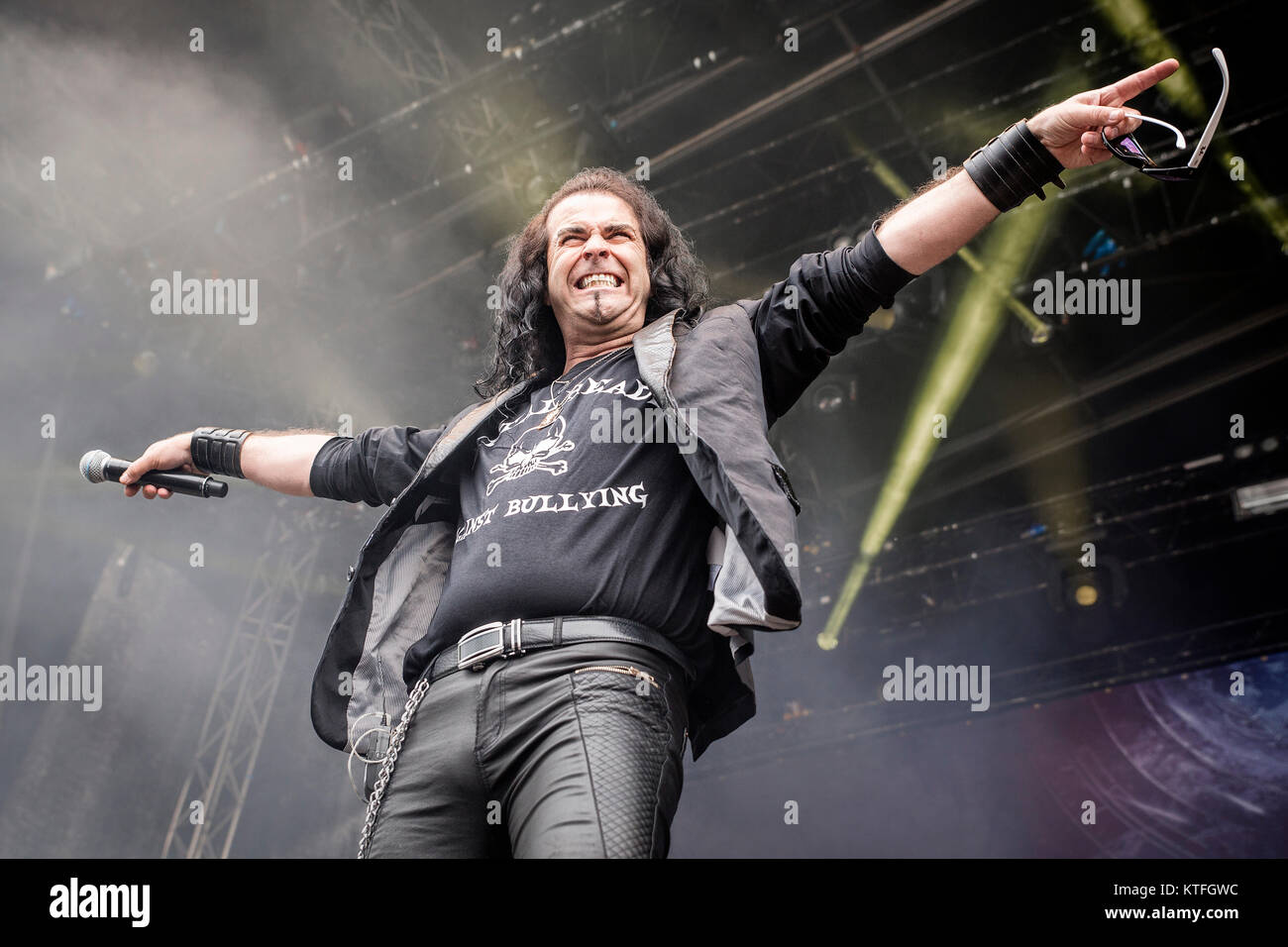 The Norwegian progressive metal band Pagan’s Mind performs a live concert at the Norwegian music festival Tons of Rock 2015. Here vocalist Nils K. Rue is seen live on stage. Norway, 19/06 2015. Stock Photo