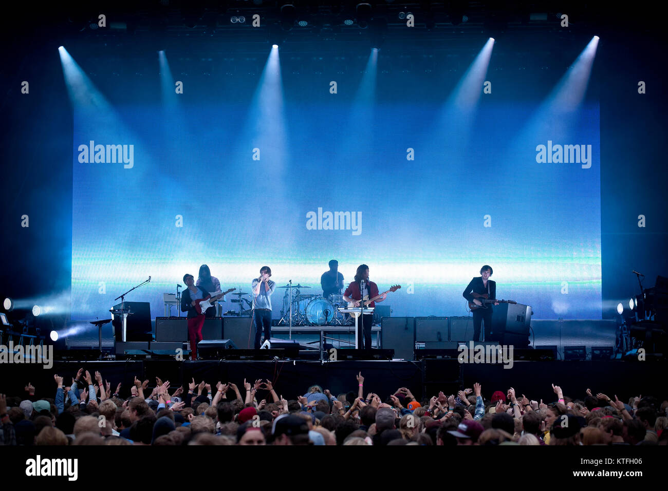 The French indie pop band Phoenix performs a live concert at the