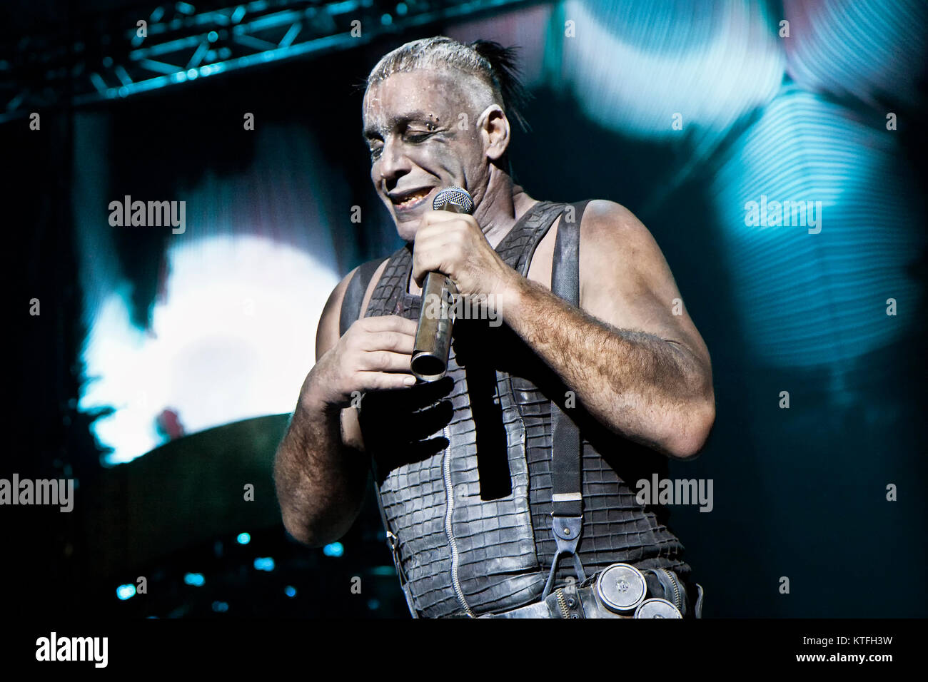 Rammstein, the German industrial metal band, performs a live concert at  Vallhall Arena in Oslo. Here the band's characteristic vocalist Till  Lindemann is seen live on stage. Norway, 19/02 2012 Stock Photo - Alamy