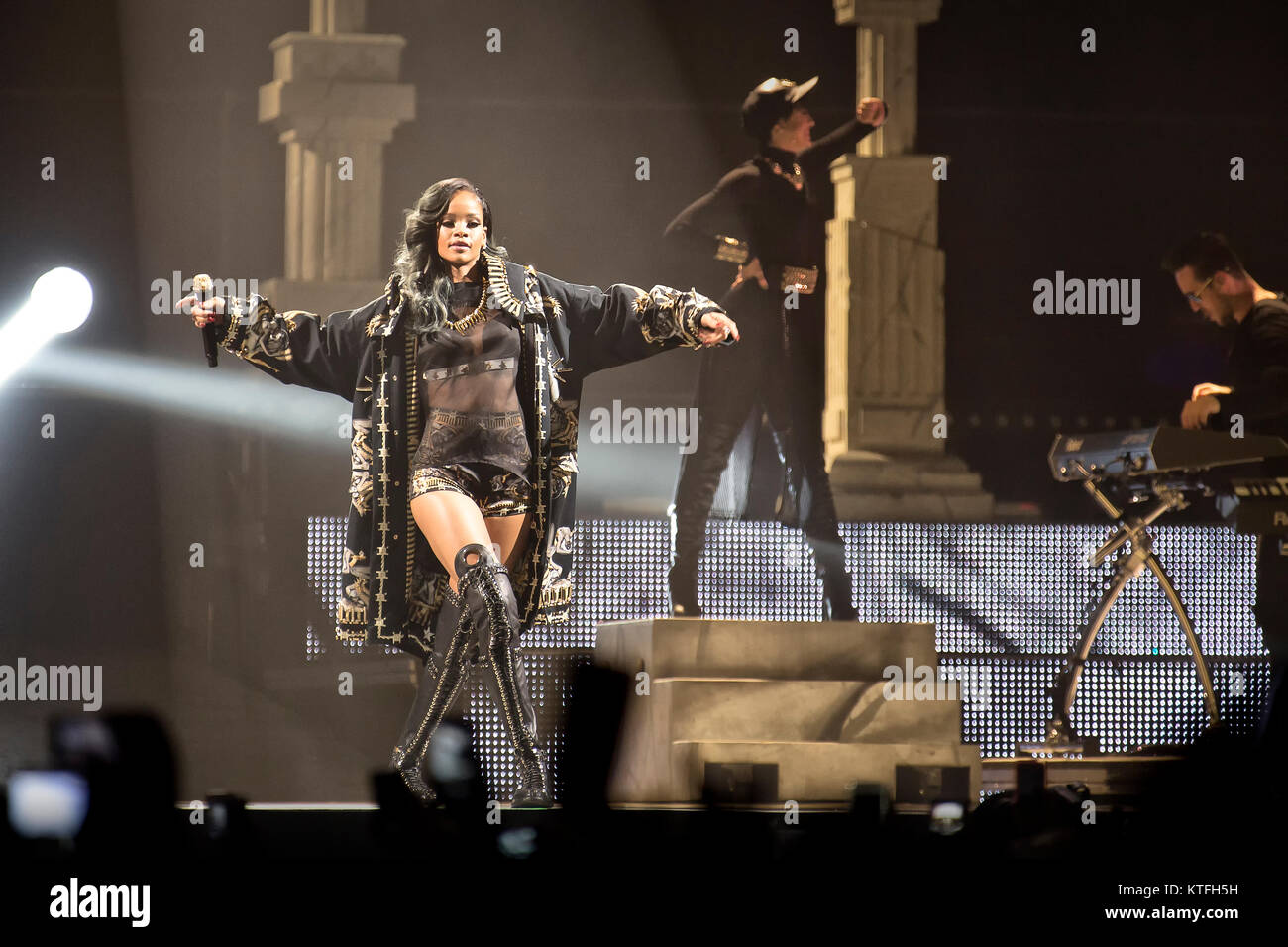 The American pop and R&B singer, songwriter and actress Robyn Rihanna Fenty is best known by her stage name Rihanna and here performs live concert at Telenor Arena in Oslo. Norway, 25/07 2013. Stock Photo