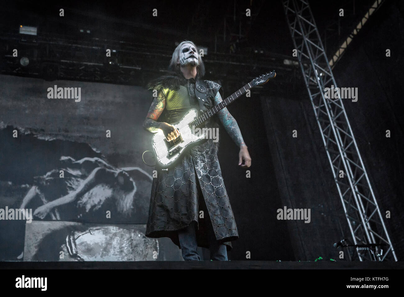 Norway, Halden – June 22, 2017. Guitarist John 5 performs live with the American singer and musician Rob Zombie performs during the Norwegian music festival Tons of Rock 2017. Stock Photo