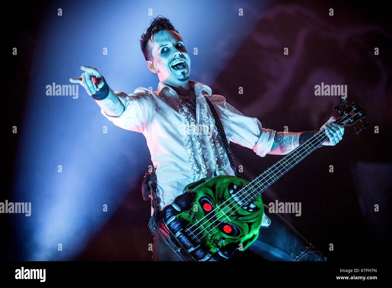 Norway, Halden – June 22, 2017. Bass player Piggy D. performs live with the American singer and musician Rob Zombie performs during the Norwegian music festival Tons of Rock 2017. Stock Photo