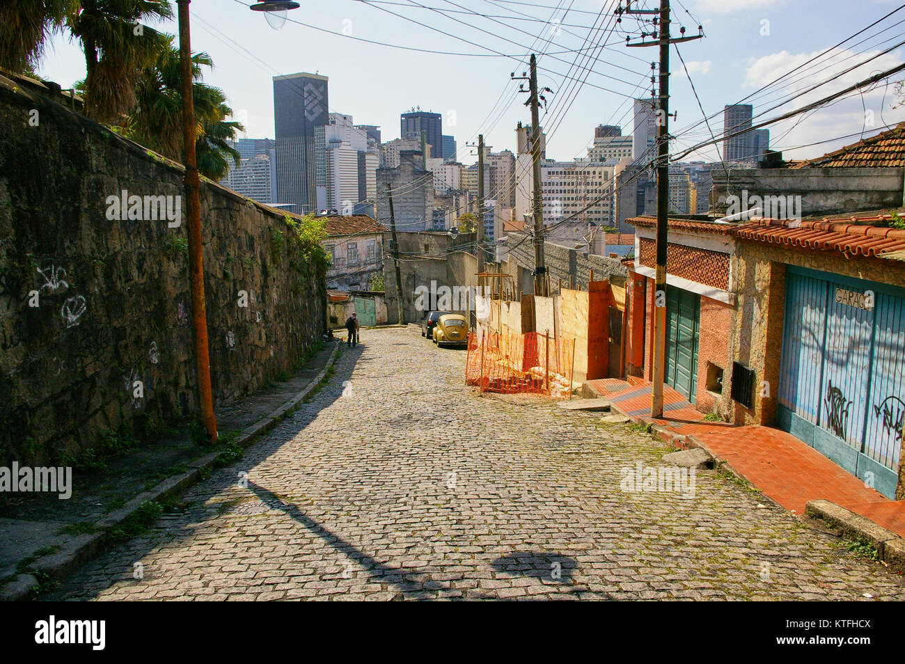 Cobbled street on the outskirts of Rio de Janeiro city centre. Stock Photo