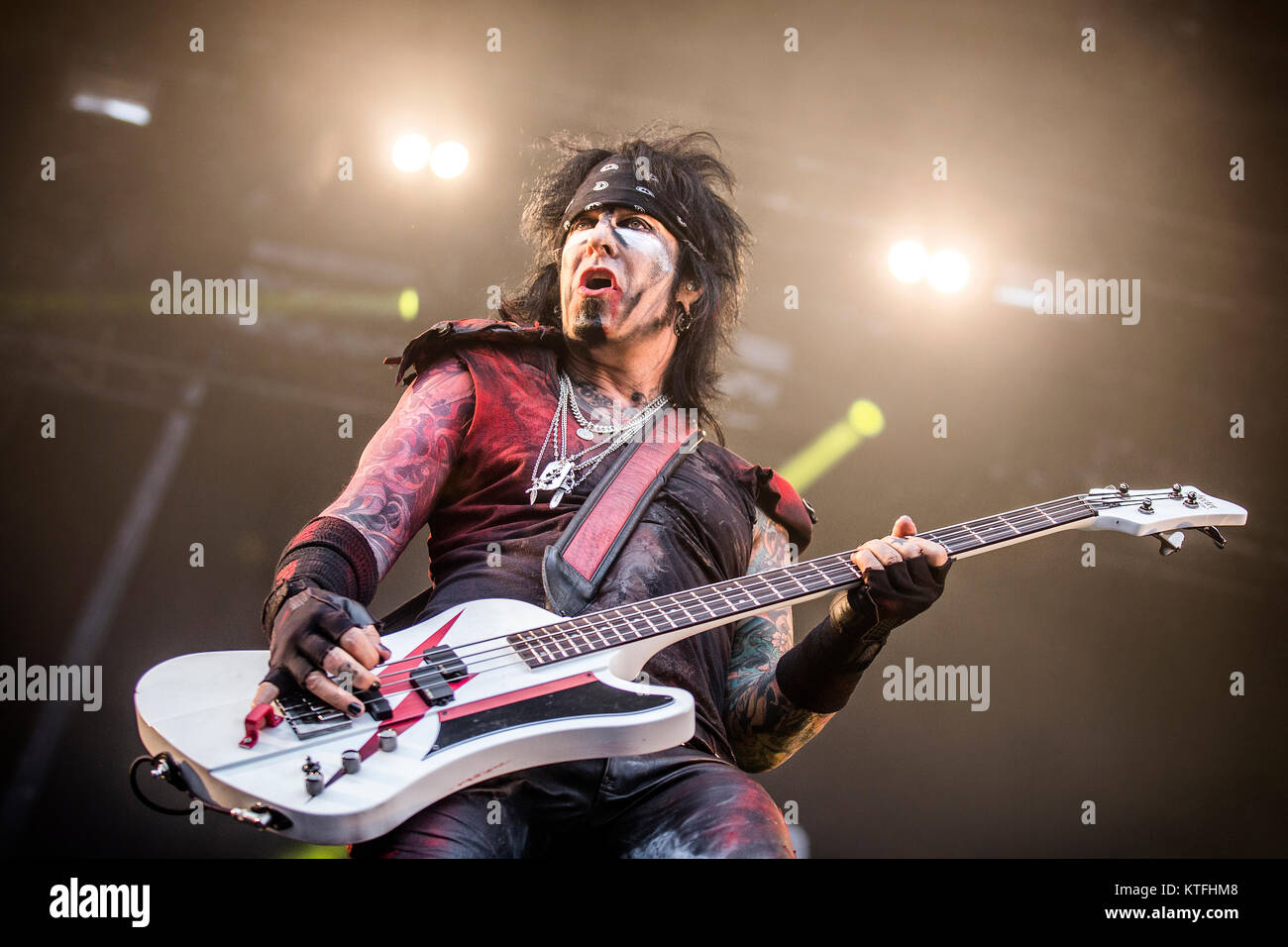 The American hard rock band Sixx:A.M performs a live concert at the  Norwegian music festival Tons of Rock 2016. Here bass player Nikki Sixx is  seen live on stage. Norway, 24/06 2016