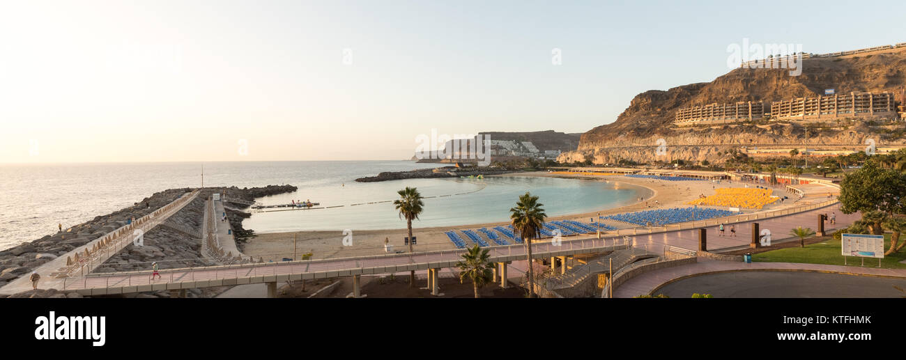 View of the full Playa de Amadores bay beach on Gran Canaria island in Spain. Stock Photo