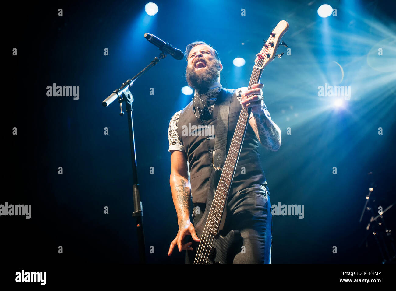 The American Christian rock band Skillet performs a live concert at Sentrum Scene in Oslo. Here bass player and vocalist John Cooper is seen live on stage. Norway, 01/06 2016. Stock Photo
