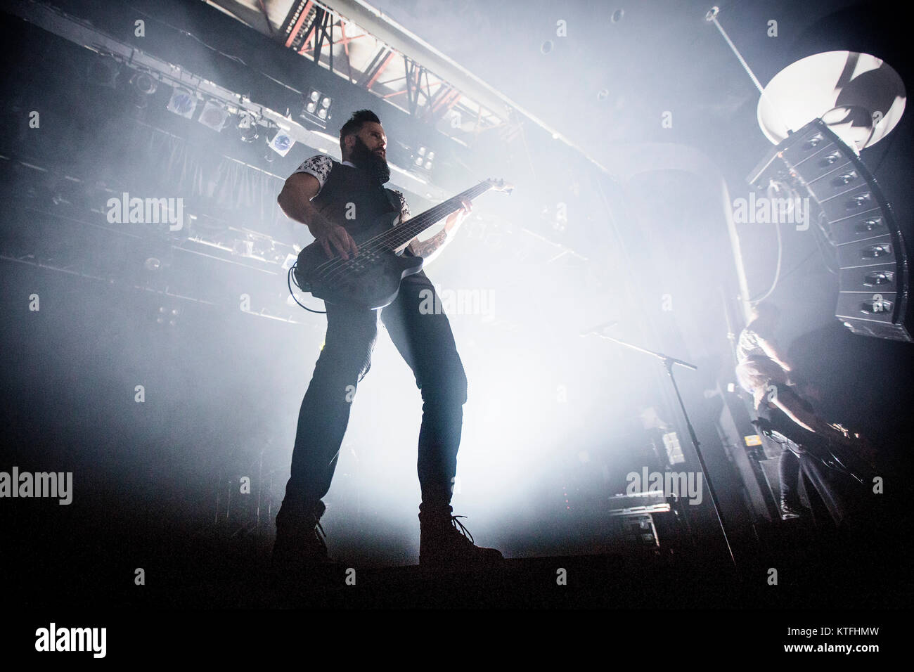 The American Christian rock band Skillet performs a live concert at Sentrum Scene in Oslo. Here bass player and vocalist John Cooper is seen live on stage. Norway, 01/06 2016. Stock Photo