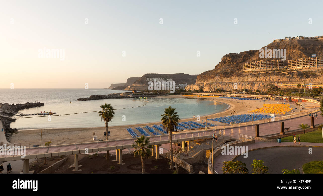 View of the full Playa de Amadores bay beach on Gran Canaria island in Spain. Stock Photo