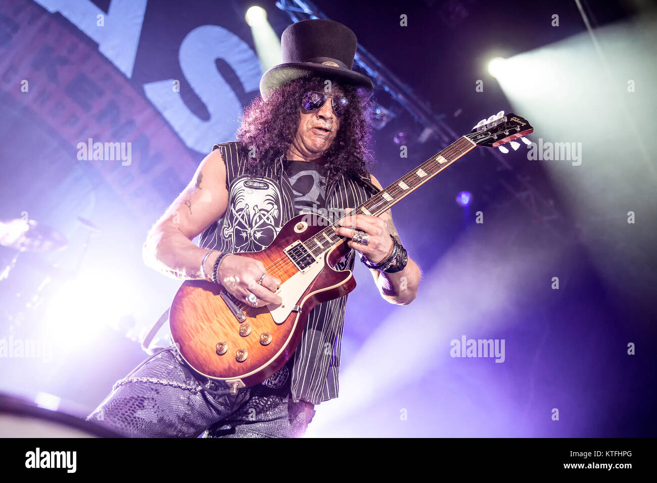 The American musician and guitarist Slash performs a live concert with