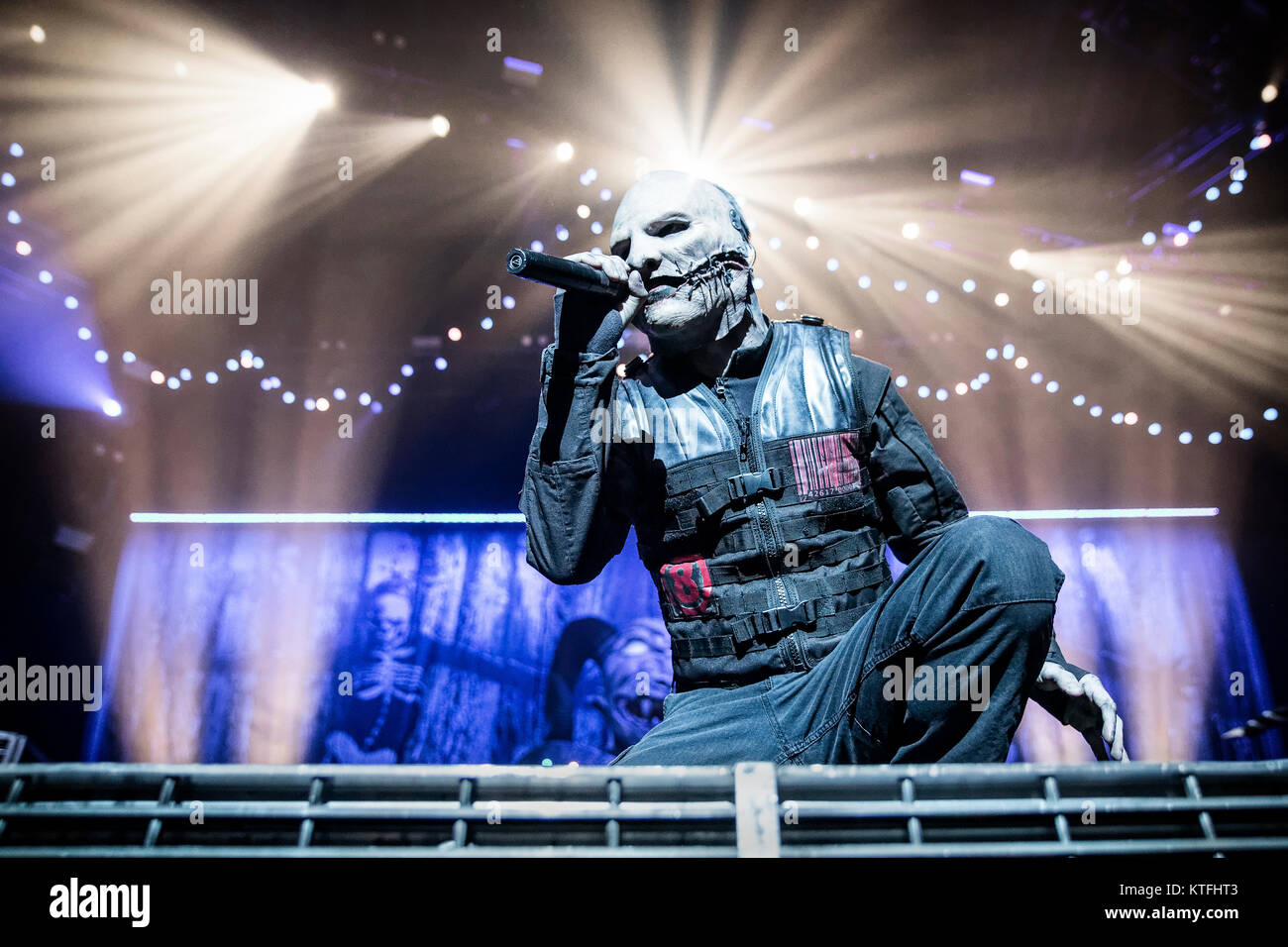 The American heavy metal band Slipknot performs a live concert at Oslo Spektrum. Here the band’s vocalist Corey Taylor is seen live on stage. Norway, 10/02 2015. Stock Photo