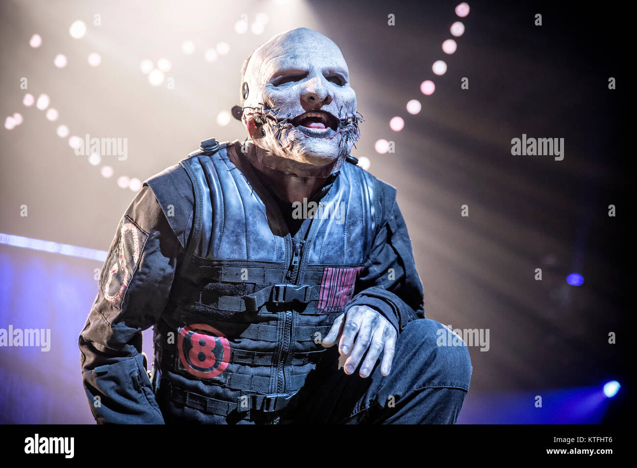 The American heavy metal band Slipknot performs a live concert at Oslo Spektrum. Here the band’s vocalist Corey Taylor is seen live on stage. Norway, 10/02 2015. Stock Photo