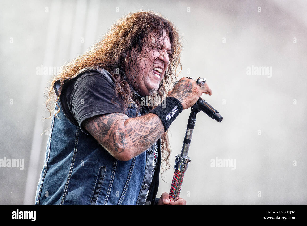 The American thrash metal band Testament performs a live concert at the