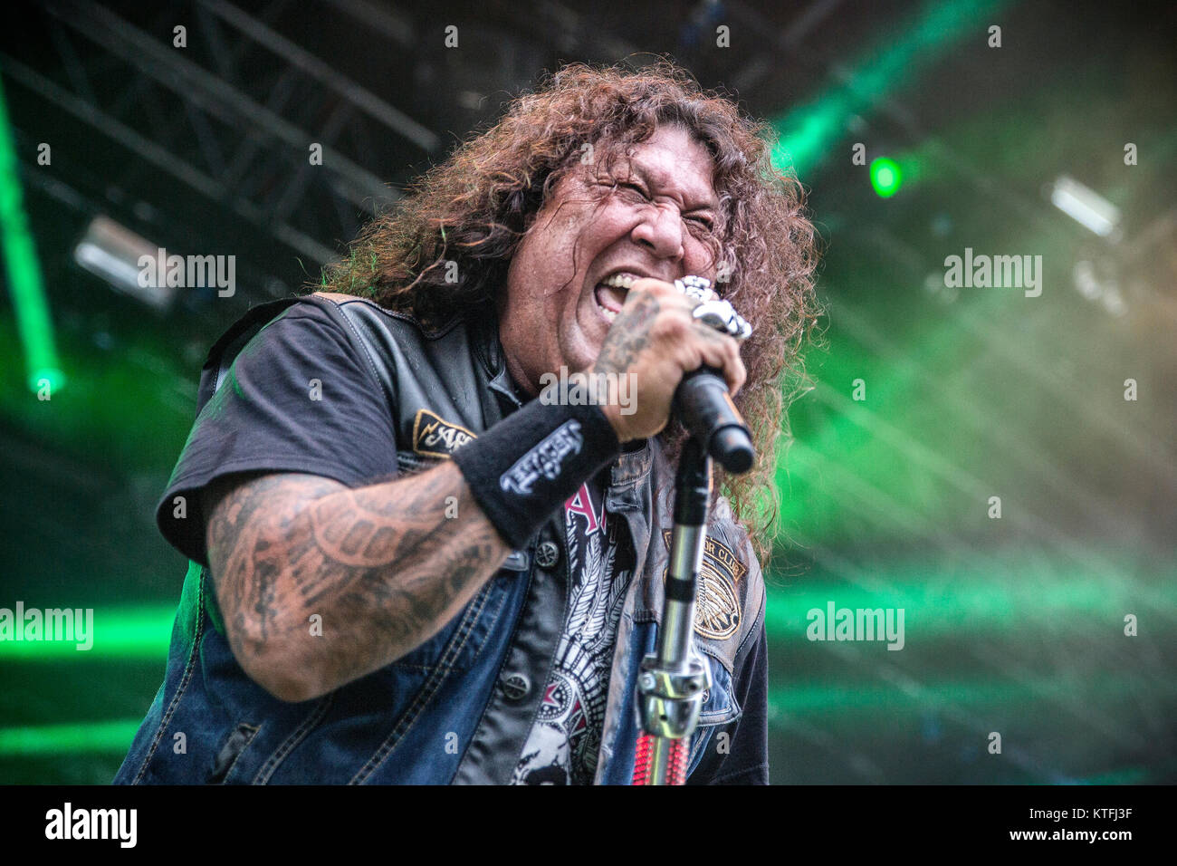 The American thrash metal band Testament performs a live concert at the
