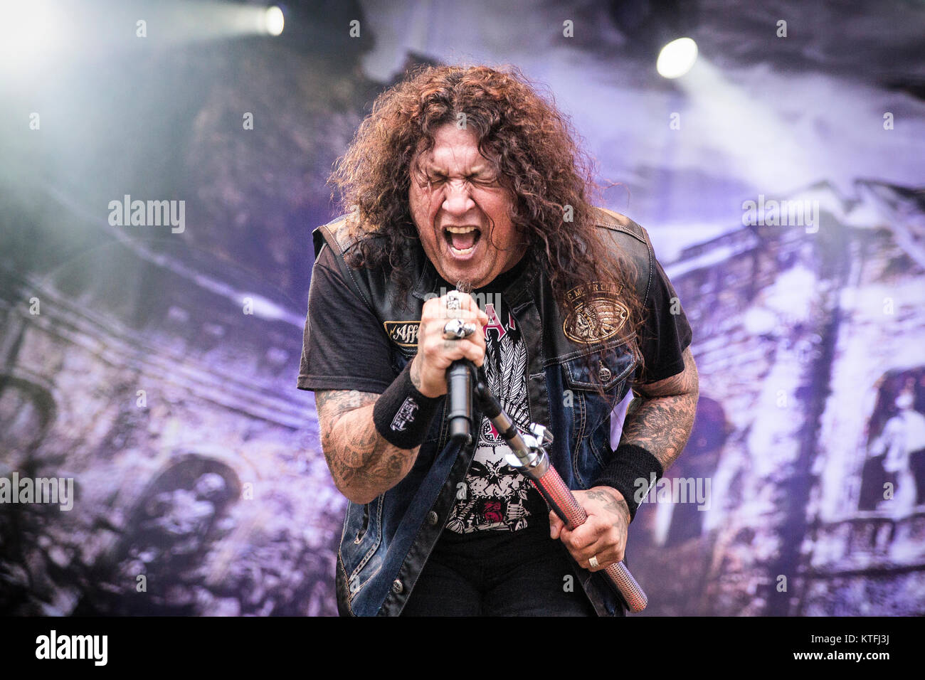 The American thrash metal band Testament performs a live concert at the