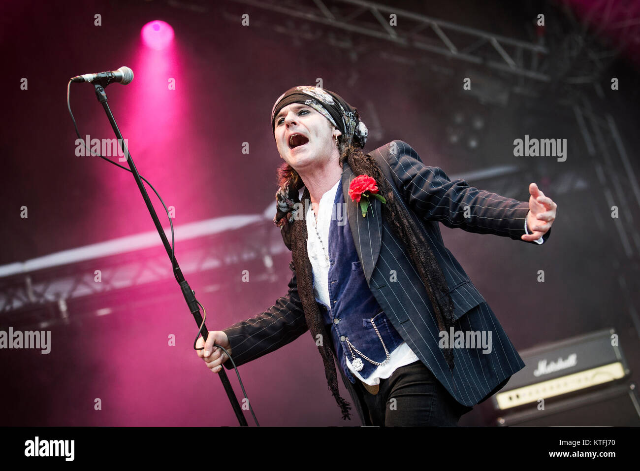 The English hard rock band The Quireboys performs a live at the Swedish music festival Sweden Rock Festival 2015. Here vocalist Spike is seen live on stage. Sweden, 03/06 2015. Stock Photo