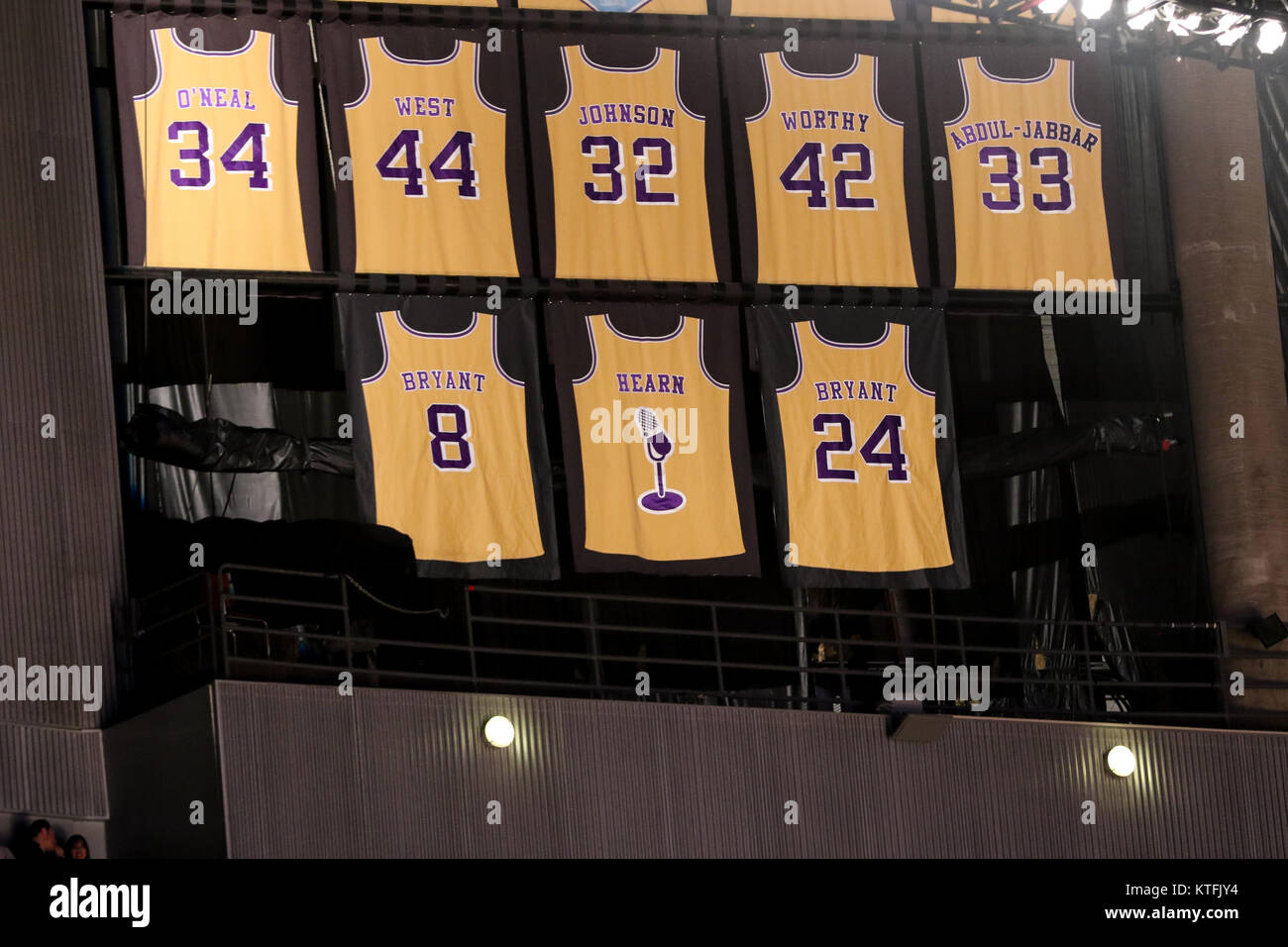Los Angeles, CA, USA. 23rd Dec, 2017. Lakers retired jerseys at Staples  Center on December 23, 2017. (Photo by Jevone Moore/Cal Sport Media  (Network Television please contact your Sales Representative for Television