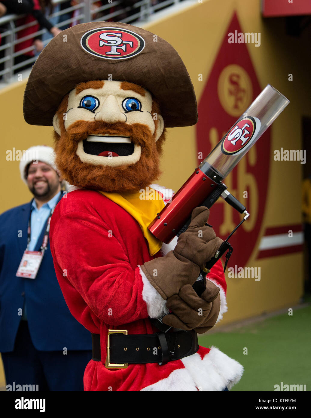 Santa Clara, California, USA. 24th Dec, 2017. The 49ers mascot, Sourdough  Sam, entertains the fans, during a NFL game between the Jacksonville  Jaguars and the San Francisco 49ers at the Levi's Stadium