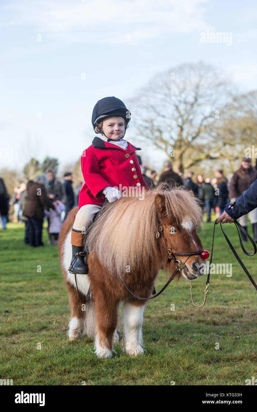Four-year-old boy dressed for a foxhunt meet UK Stock Photo