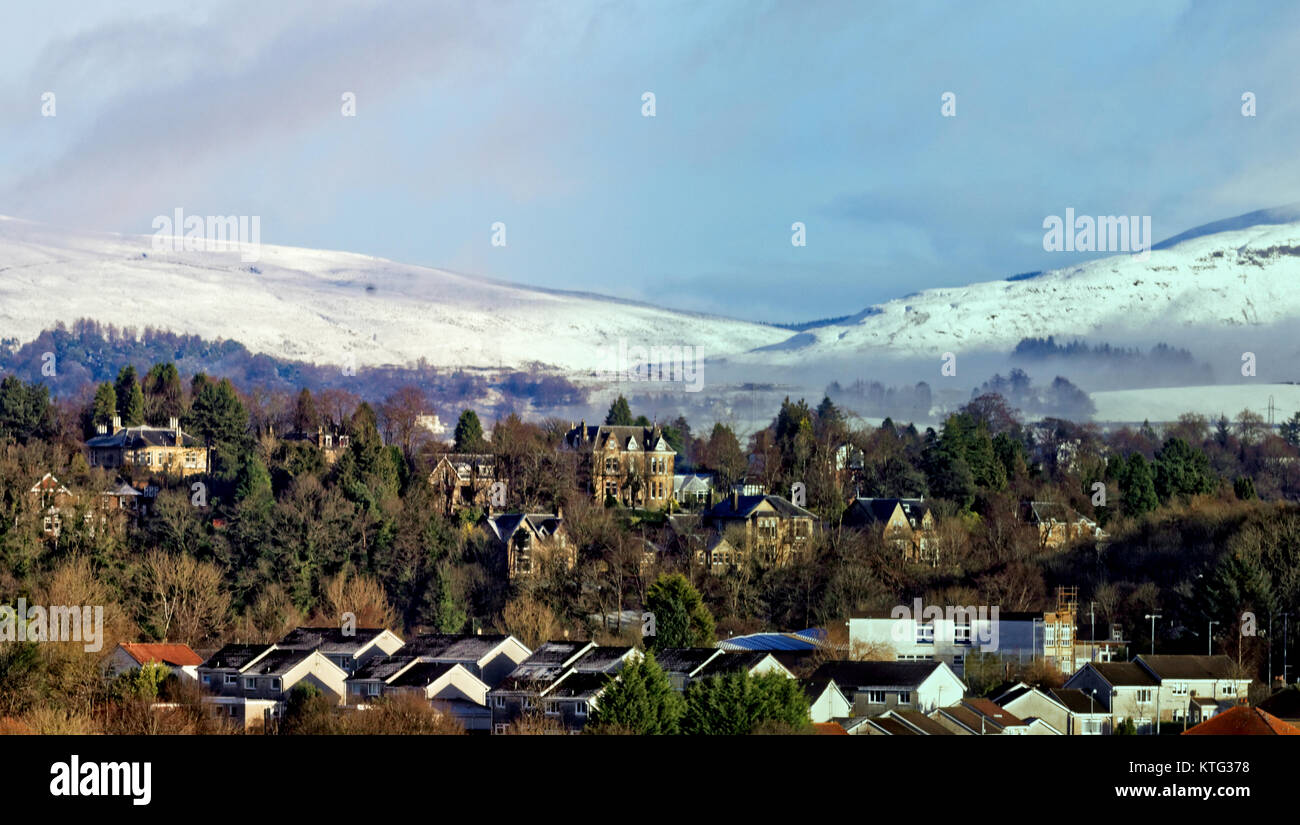 Glasgow, Scotland, UK 26th December.UK Weather Snow on campsie hills