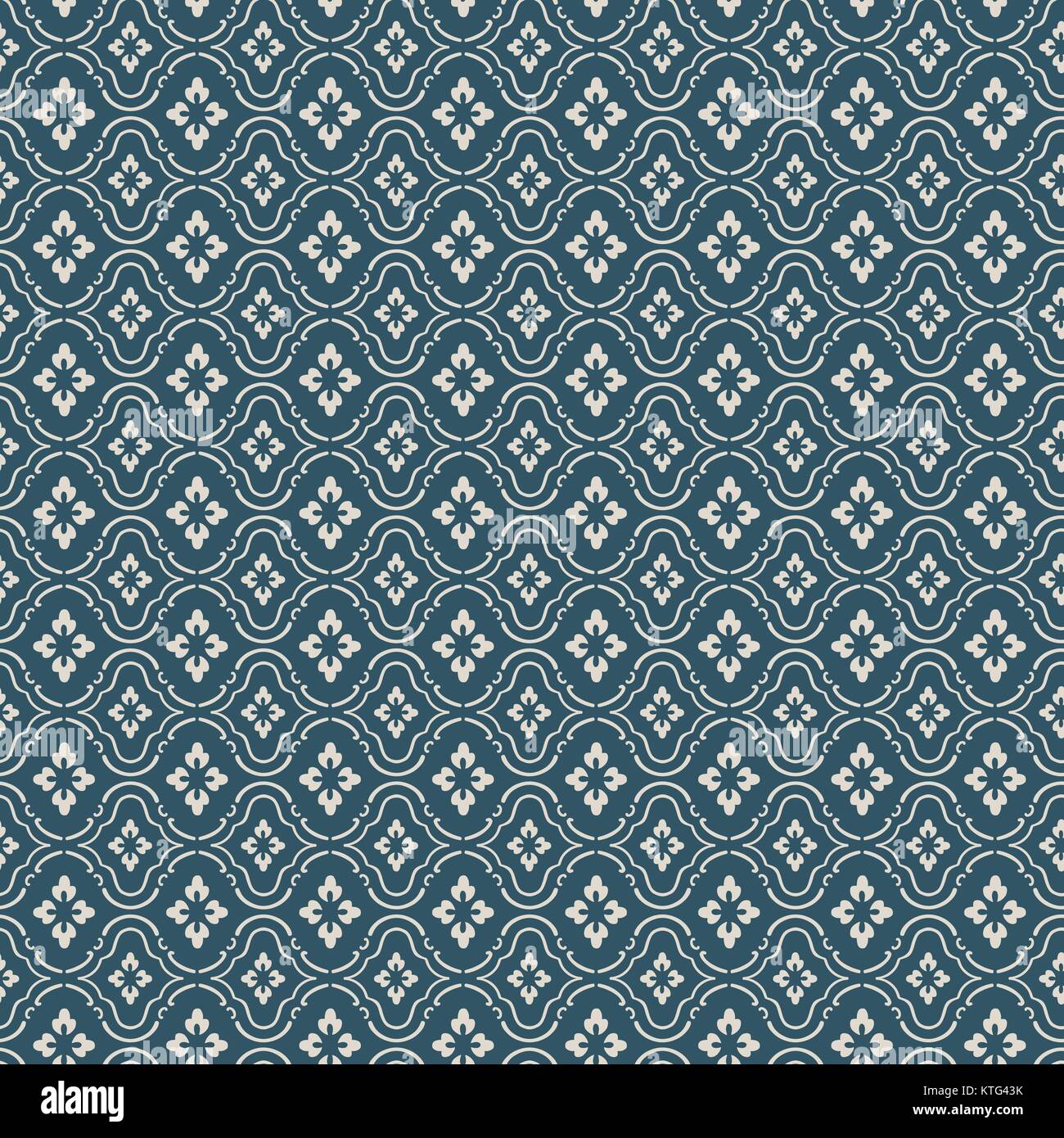 Seamless vintage blue flower diamond check pattern background. Stock Vector