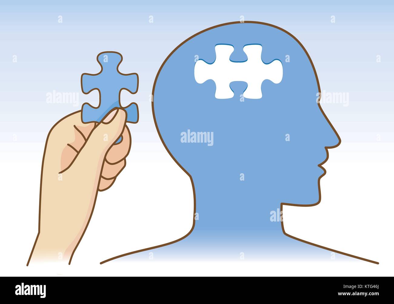 Hand holding jigsaw puzzle for add on human head. Stock Vector