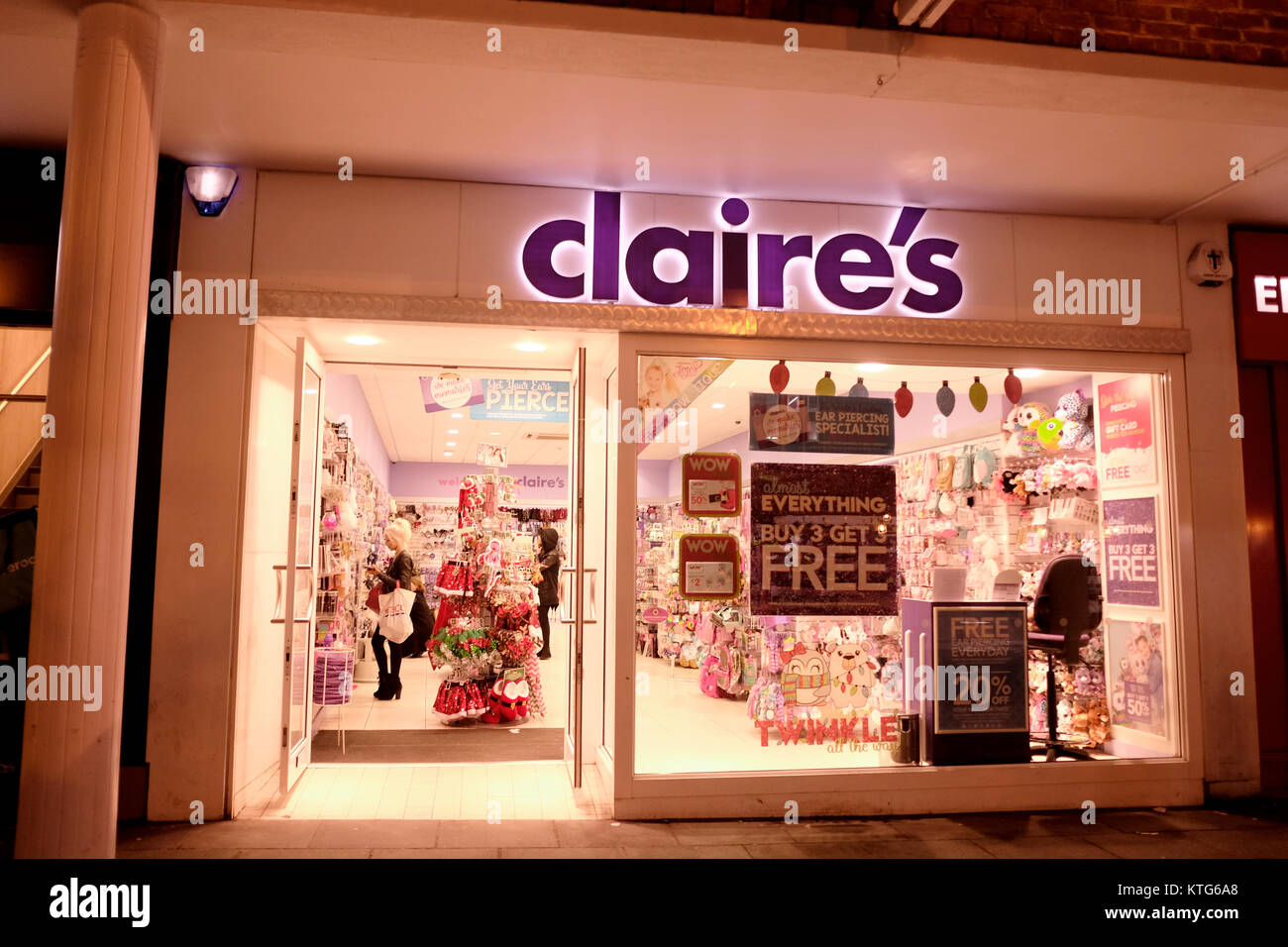 claires accessories retail shop in city of canterbury kent uk december 2017 Stock Photo